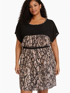 Madison Black & Brown Animal Print Dress W/ Sheer Top and An Elastic Waist